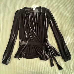 Black wrap cardigan sweater top with tie waist